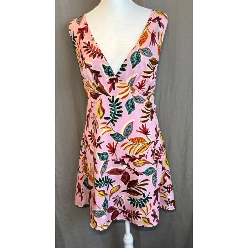 Nectar Clothing Just Sway Short Floral Print Flowers Pink Mini Dress Size Large